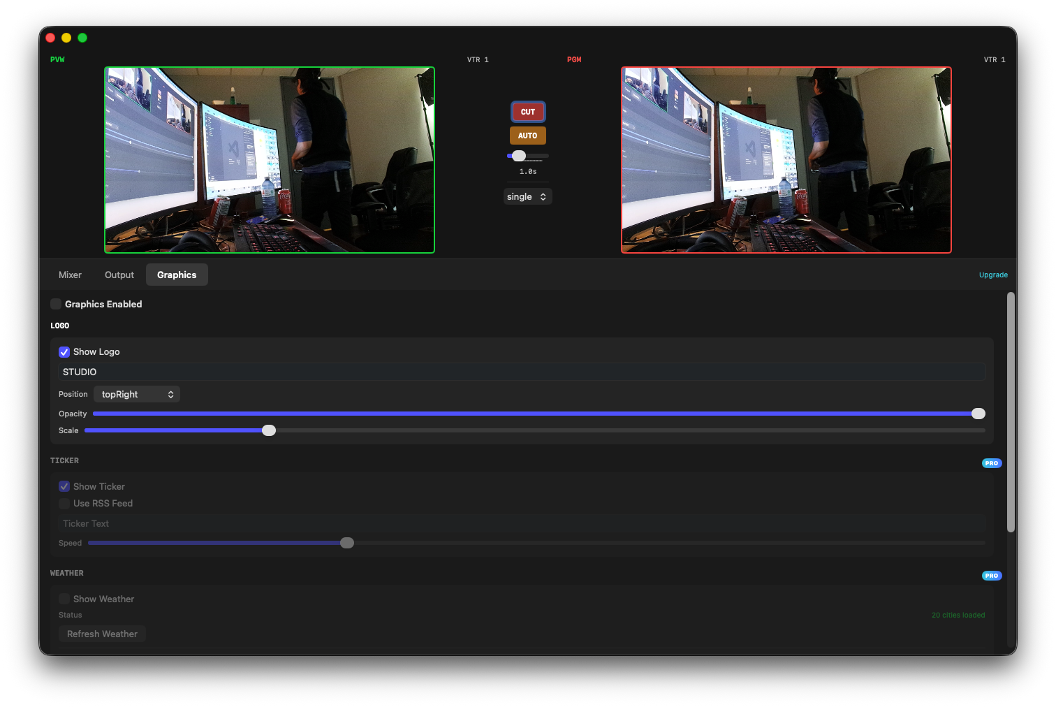 Omnicast Studio graphics tab with overlay controls